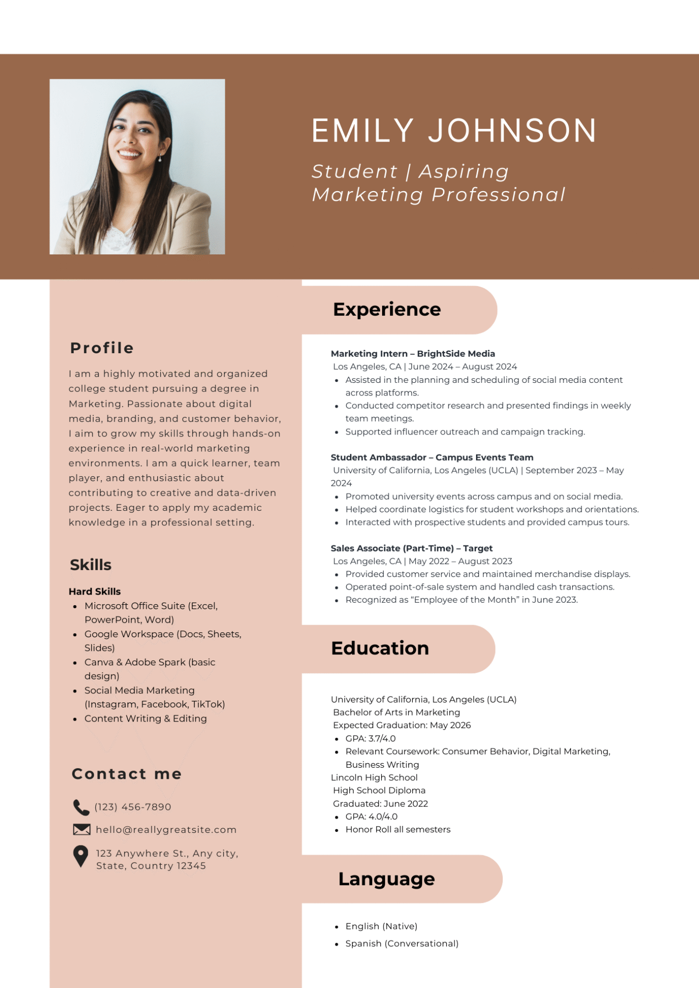 Canva resume template for fresh graduates